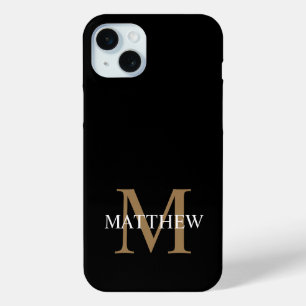 Funda Para iPhone 15 Mini Nombre personalizado Monograma negro