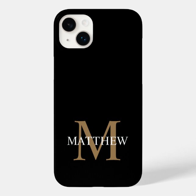 Funda De Case-Mate Para iPhone Nombre personalizado Monograma negro (Reverso )