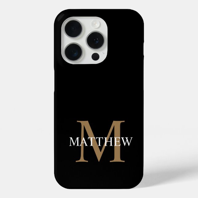 Funda De Case-Mate Para iPhone Nombre personalizado Monograma negro (Reverso )
