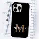 Funda Para iPhone 14 Pro Max De Case-Mate Nombre personalizado Monograma negro<br><div class="desc">Crea tu propio estuche de teléfono redondo negro personalizado con tu nombre y monograma personalizados.</div>