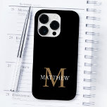 Funda Para iPhone 14 Pro De Case-Mate Nombre personalizado Monograma negro<br><div class="desc">Crea tu propio estuche de teléfono redondo negro personalizado con tu nombre y monograma personalizados.</div>