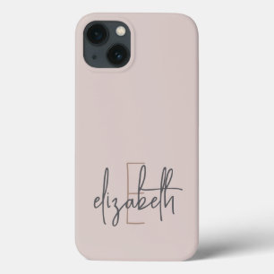 Funda Para iPhone 13 Nombre personalizado Monograma rosa