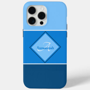 Funda Para iPhone 15 Pro Max Nombre personalizado Monograma tres bandas de tono