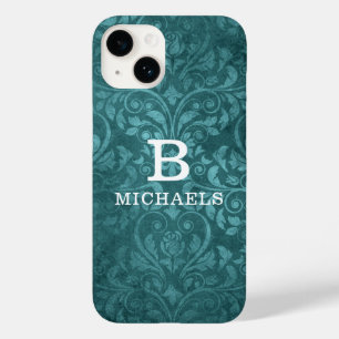 Funda Para iPhone 14 De Case-Mate Nombre Personalizado Monograma Verde Damask Floral