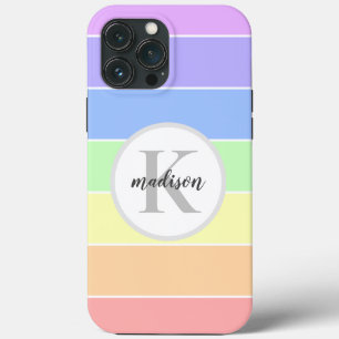 Funda Para iPhone 13 Pro Max Nombre personalizado monogramado Pastel Rayos Arco