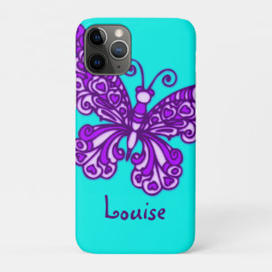 Funda Para iPhone 11 Pro Nombre personalizado morado de mariposa estilizada