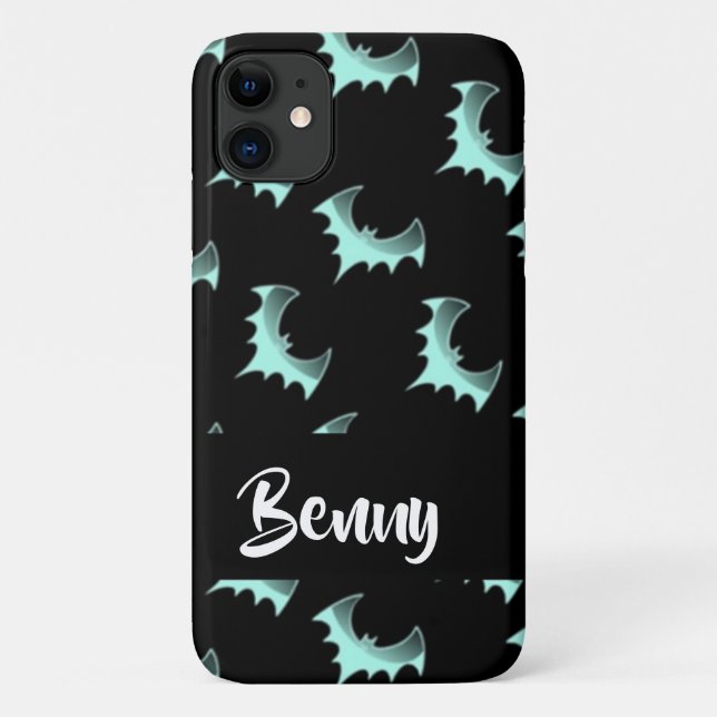 Funda De Case-Mate Para iPhone Nombre personalizado murciélagos azules (Reverso)