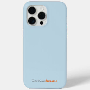 Funda Para iPhone 15 Pro Max Nombre personalizado Naranja elegante de color azu