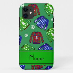 Funda Para iPhone 11 Nombre personalizado navidades verdes feos patrón 