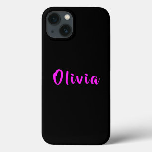 Funda Para iPhone 13 Nombre personalizado negro tipografía neón rosada 