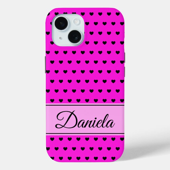 Funda De Case-Mate Para iPhone Nombre personalizado negro y rosa (Reverso )