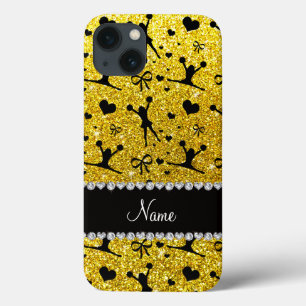 Funda Para iPhone 13 Nombre personalizado neón amarillo purpurina anima