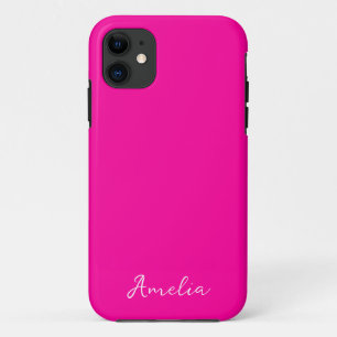 Funda Para iPhone 11 Nombre personalizado Neon Pink Solid Color