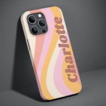 Nombre Personalizado Ola Retro Naranja Rosa