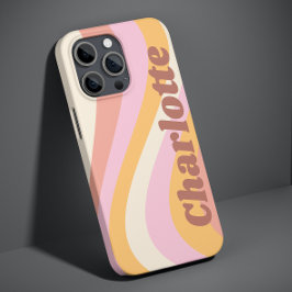 Funda Para iPhone 13 Pro Max Nombre Personalizado Ola Retro Naranja Rosa