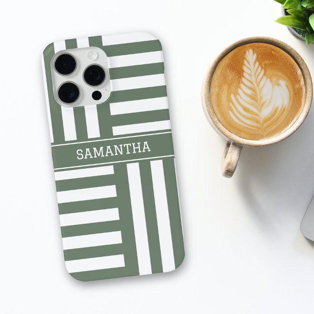 Funda De Case-Mate Para iPhone Nombre personalizado Olive Green White Stripes Mod (Subido por el creador)