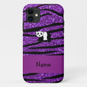 Funda Para iPhone 11 Nombre personalizado panda purpurina púrpura cebra