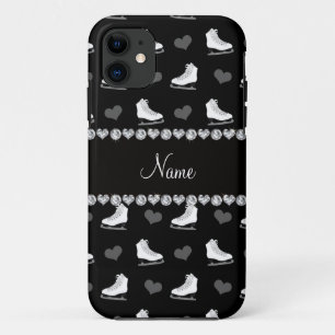 Funda Para iPhone 11 Nombre personalizado patines negros y corazones