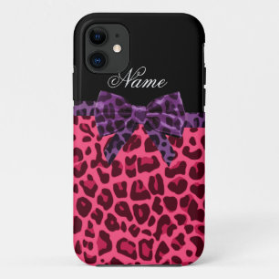 Funda Para iPhone 11 Nombre personalizado patrón de leopardo rosa morad