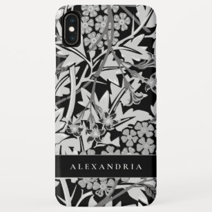 Funda Para iPhone XS Max Nombre personalizado   Patrón floral de jazmín gri