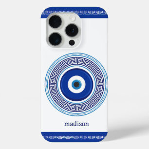 Funda Para iPhone 15 Pro Nombre Personalizado Patrón Griego Malo Ojo Nazar