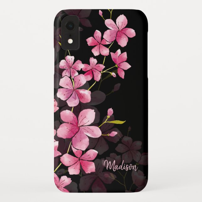 Funda De Case-Mate Para iPhone Nombre personalizado| Patrón moderno de flores de  (Reverso)