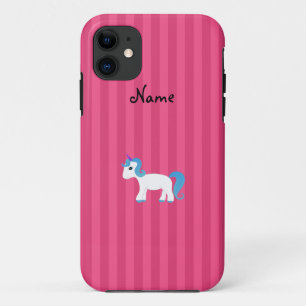 Funda Para iPhone 11 Nombre personalizado pelo azul unicornio raya rosa