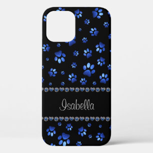 Funda Para iPhone 12 Nombre personalizado, perras de perro purpurina az