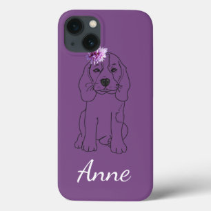 Funda Para iPhone 13 Nombre personalizado Perro, flores