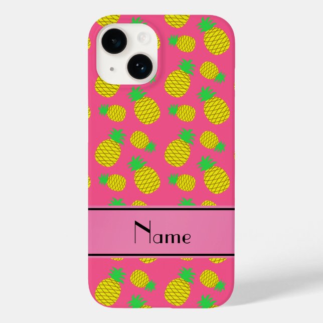 Funda De Case-Mate Para iPhone Nombre personalizado piñas amarillas rosadas (Reverso )