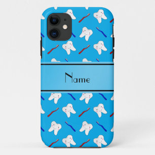 Funda Para iPhone 11 Nombre personalizado pinceles azules y patrón dent