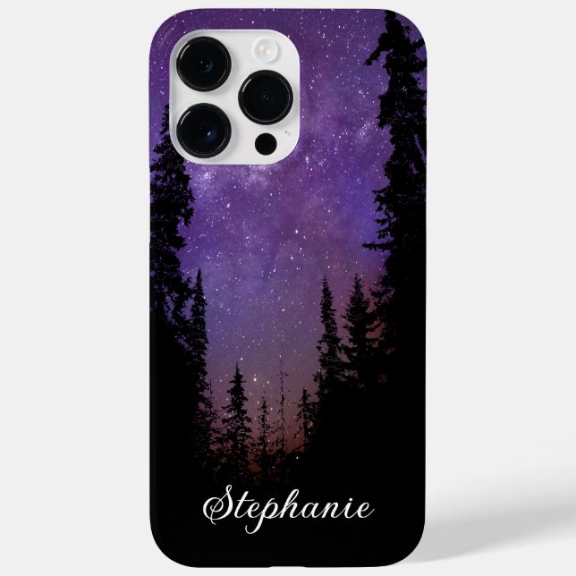 Funda De Case-Mate Para iPhone Nombre personalizado Purple Night Sky Forest Milwa (Reverso)