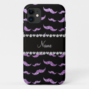 Funda Para iPhone 11 Nombre personalizado purpurina morado ligero bigot