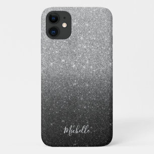 Funda Para iPhone 11 Nombre personalizado Purpurina plateado moderno