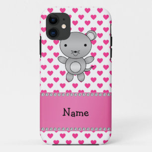 Funda Para iPhone 11 Nombre personalizado ratón corazones rosados punto