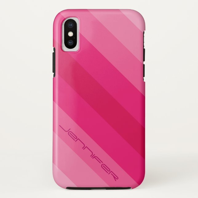 Funda De Case-Mate Para iPhone Nombre personalizado raya diagonal rosada moderna (Reverso)