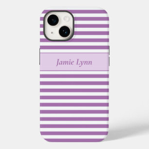 Funda Para iPhone 14 De Case-Mate Nombre personalizado Rayas moradas/blancas