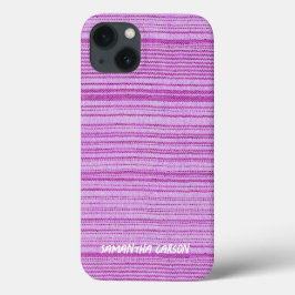 Funda Para iPhone 13 Nombre personalizado rayas rosas textiladas