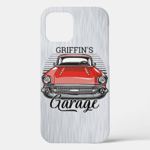 Funda Para iPhone 12 NOMBRE personalizado Retro Red Classic Car Garage