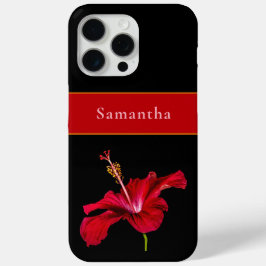 Funda Para iPhone 15 Pro Max Nombre personalizado Rojo Hibiscus Flower Side Tro