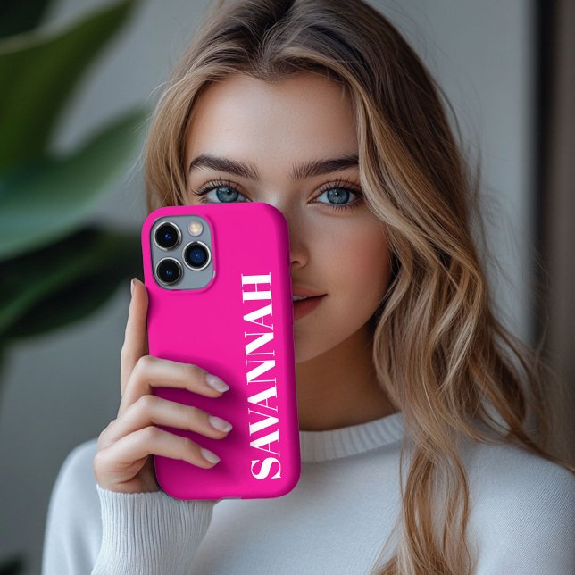 Funda De Case-Mate Para iPhone Nombre personalizado rosa brillante simple (Subido por el creador)
