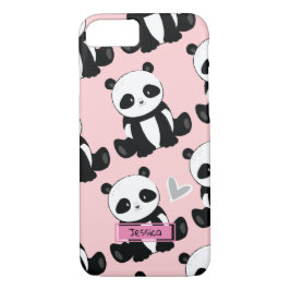 Funda Para iPhone 8/7 Nombre personalizado rosado del patrón Panda
