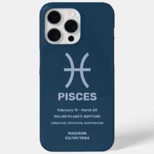 Funda Para iPhone 15 Pro Max Nombre personalizado / Rótulo de texto Zodiaco Pis