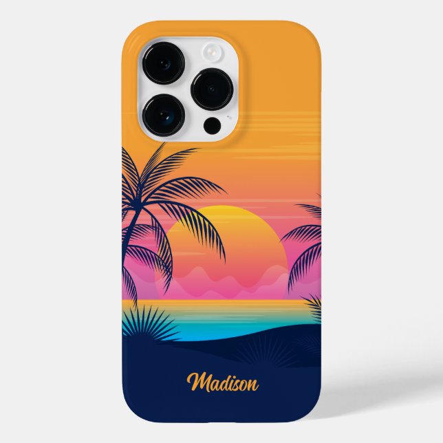 Funda De Case-Mate Para iPhone Nombre personalizado Sunset tropical (Reverso )
