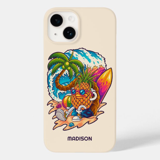 Funda De Case-Mate Para iPhone Nombre personalizado Surfing Pineapple (Reverso )