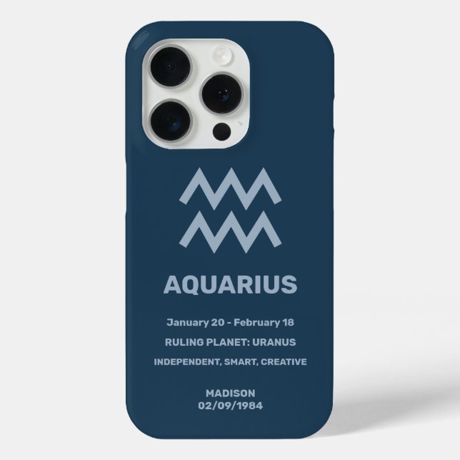 Funda De Case-Mate Para iPhone Nombre personalizado / Texto Zodiac Rótulo Acuario (Reverso )
