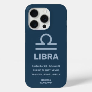 Funda Para iPhone 15 Pro Nombre personalizado / Texto Zodiac Rótulo Libra