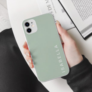 Funda Para iPhone 15 Pro Max Nombre Personalizado Verde Salvia Minimalista Mode