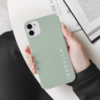 Funda Para iPhone 15 Pro Max Nombre Personalizado Verde Salvia Minimalista Mode