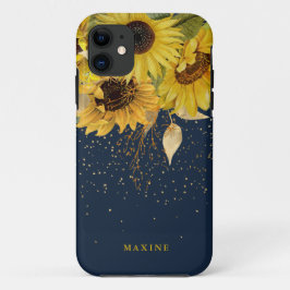 Funda Para iPhone 11 Nombre personalizado vintage de girasol rústico, m